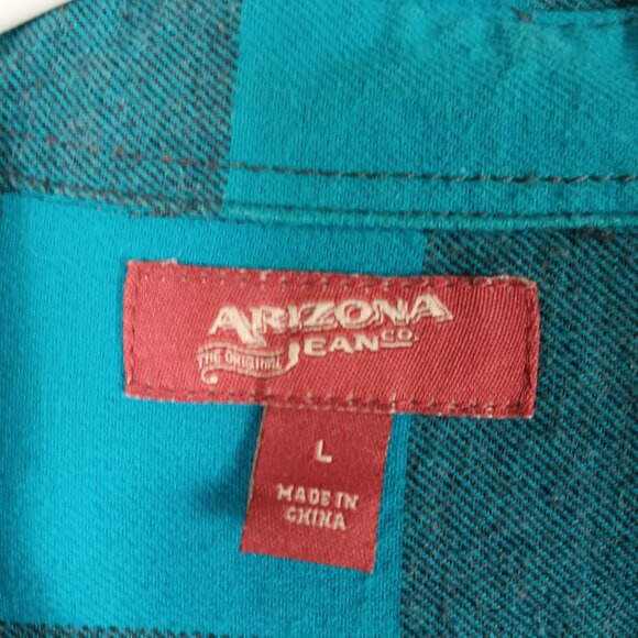 Arizona Jean Co Plaid Long Sleeve Button-Up Shirt Mens Large 100% Cotton Rugged - Picture 2 of 5